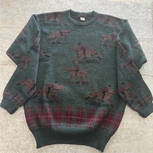Abercrombie & Fitch VINTAGE Equestrian Themed Wool Crewneck Sweater 1980s era